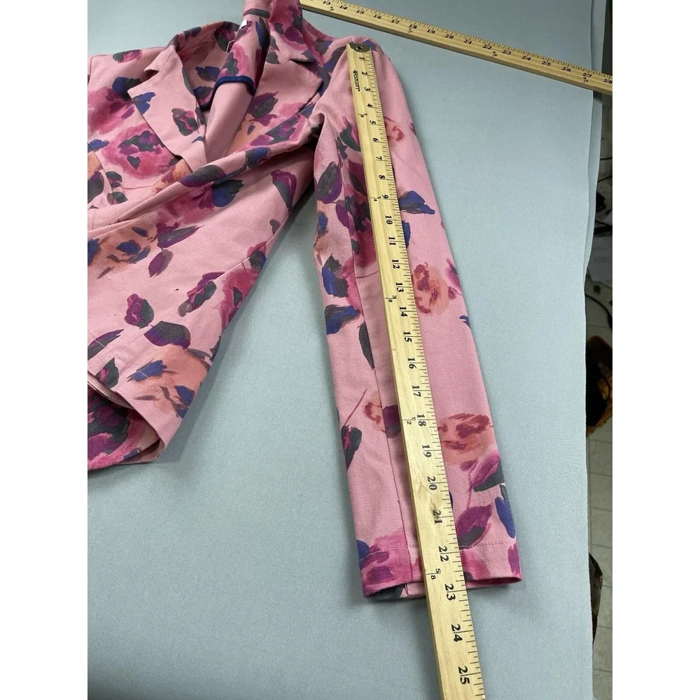Cabi Pink Floral‎ Cotton Blend Two Button Blazer Jacket Style 804 Size 8